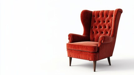 A luxurious red velvet armchair with high back and tufted upholstery, isolated on a white background.