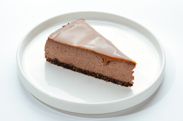 cheesecake with berries, cream and chocolate on a white background
