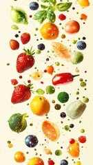 Various type of fruits and mix fruit isolated on white background,Ripe fruit and vegetables,healthy food,Include fresh organic vegetables basket on wooden floor with copy space still life.