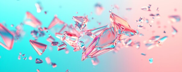 Fototapeta premium Abstract background with pink and blue shattered glass pieces.