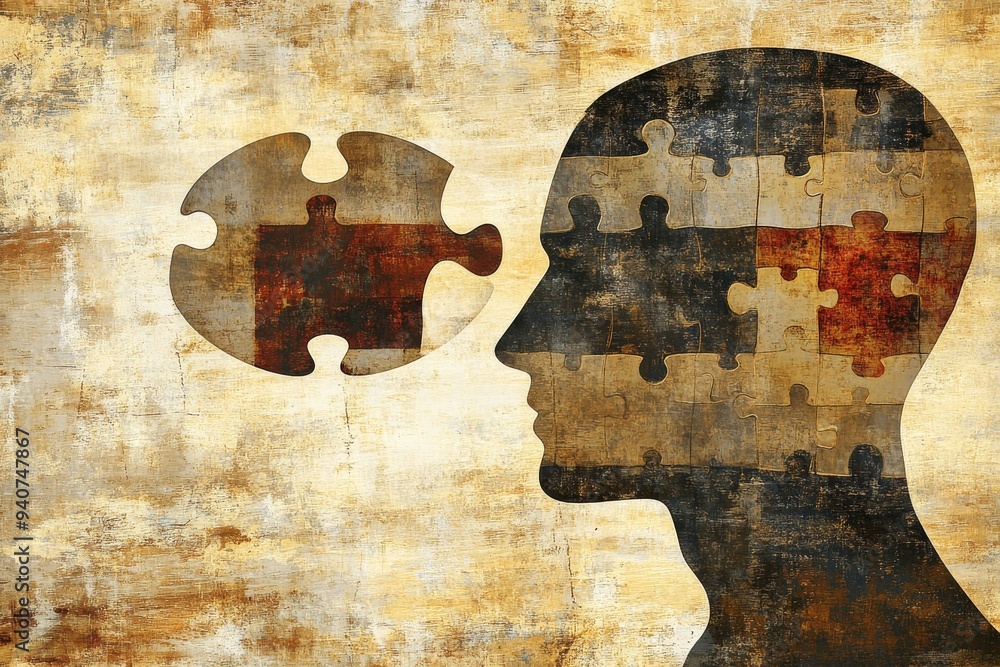 Aufkleber minimalist vector illustration of a human head with puzzle pieces symbolizing cognitive function men