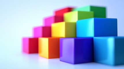 Obraz premium Colorful blocks stacked in a pyramid shape against a white background.