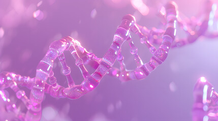 Fototapeta premium 3d render of double helix DNA. Pink and purple color theme. Background with bokeh lights 