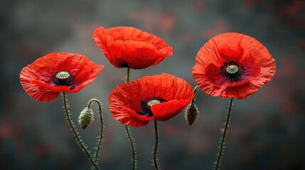 Naklejka premium Red poppies bloom in field. This image can be used for Remembrance Day, peace, or nature themes.