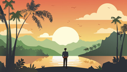 sunset in the forest