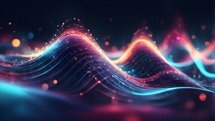 A colorful wave pattern with a blue and red line