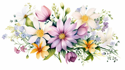 Fototapeta premium Wild flowers watercolor bouquet