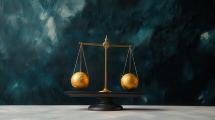 A balanced scale symbolizing justice, set against a textured dark background, perfect for legal or ethical themes.