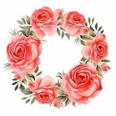 Wreath floral frame watercolor flowers coral roses