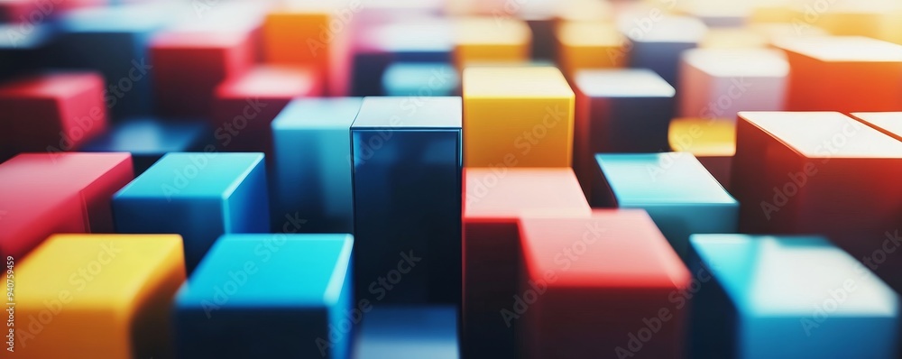 Poster abstract background with colorful cubes in a grid pattern.
