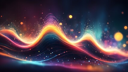 Obraz premium A colorful wave of light with a lot of dots and sparkles