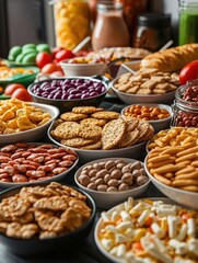 A cluttered kitchen filled with processed foods, sugary snacks, and empty calorie options, symbolizing the lifestyle behaviors that lead to obesity and health issues