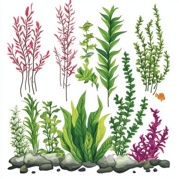 aquatic plants collection, colorful, white background clip art preview