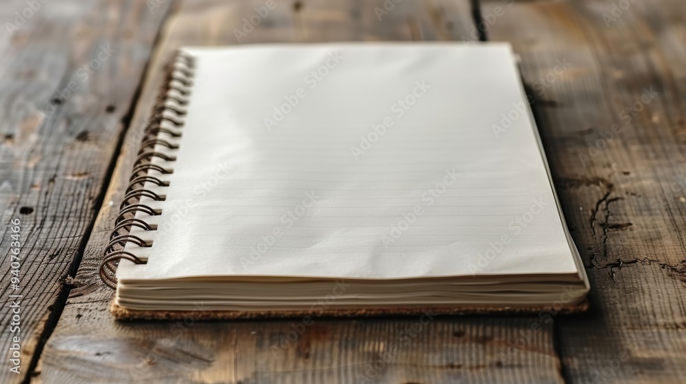 Poster white background with a spiral-bound paper notebook effect.