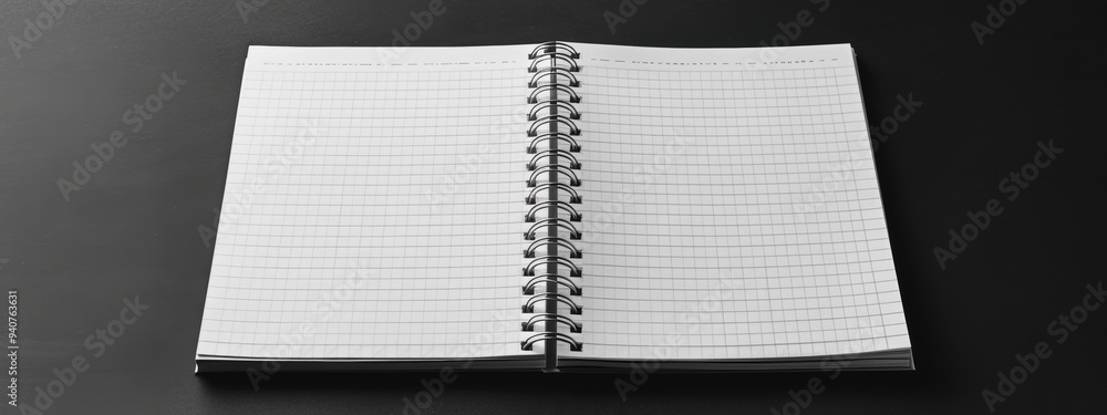 Poster white background with a spiral-bound paper notebook effect.