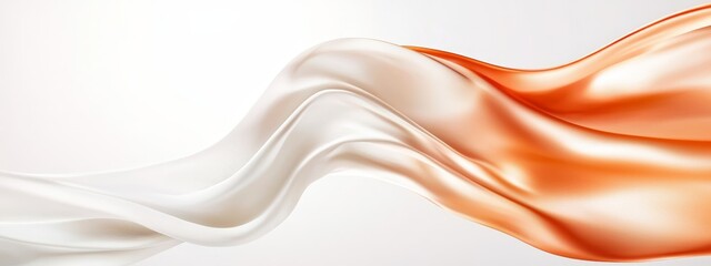  A white backdrop bears an undulating combination of white and orange waves, topped by a gentle light reflection in their midst