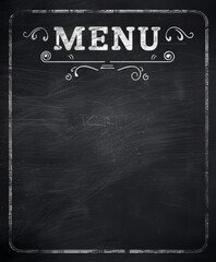 Menu is a black and white chalkboard with a white border