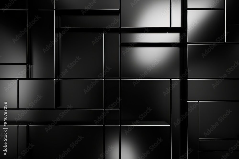 Aufkleber black abstract geometry: sleek metallic squares interplay with light and shadow in this modern abstr