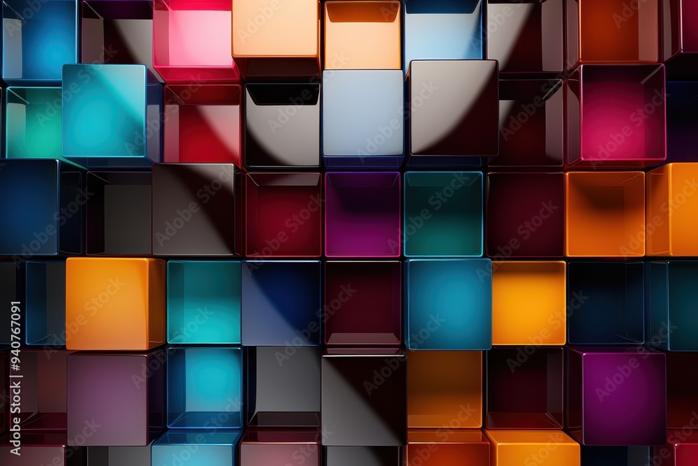 Poster abstract colorful cube wall: geometric shapes, vibrant colors, and sleek textures create a modern an