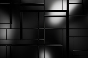 Black Abstract Geometry: Sleek metallic squares interplay with light and shadow in this modern abstract background.