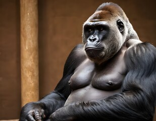 Obraz premium Majestic gorilla Sitting Gracefully in a Studio Setting