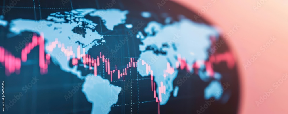 Wall mural globe and stock market charts, financial integration