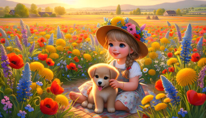 Fototapeta premium A happy moment in a field of wild flowers