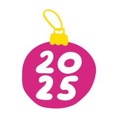 Obraz premium Christmas tree toy. 2025. Happy new year. Flat design. Vector illustration on white background.