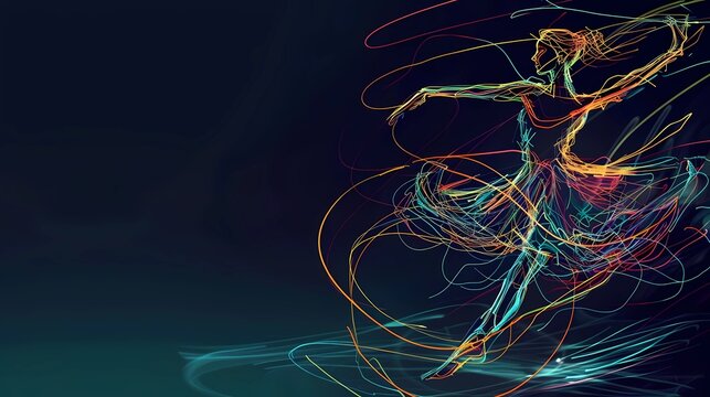 A graceful dancer caught in mid-motion, dancer's figure is outlined with vivid, hand-drawn lines, contrasting sharply with the smooth, realistic background, Generative AI illustrations.