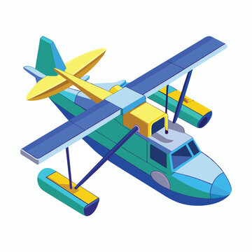 isometric seaplane blue yellow clip art preview