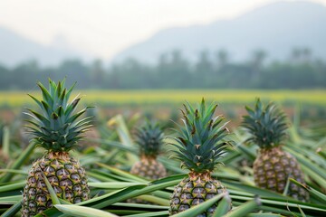 Fototapeta premium Pineapple Plant in Chiang Rai: Exotic Fruit Agriculture in Thailand