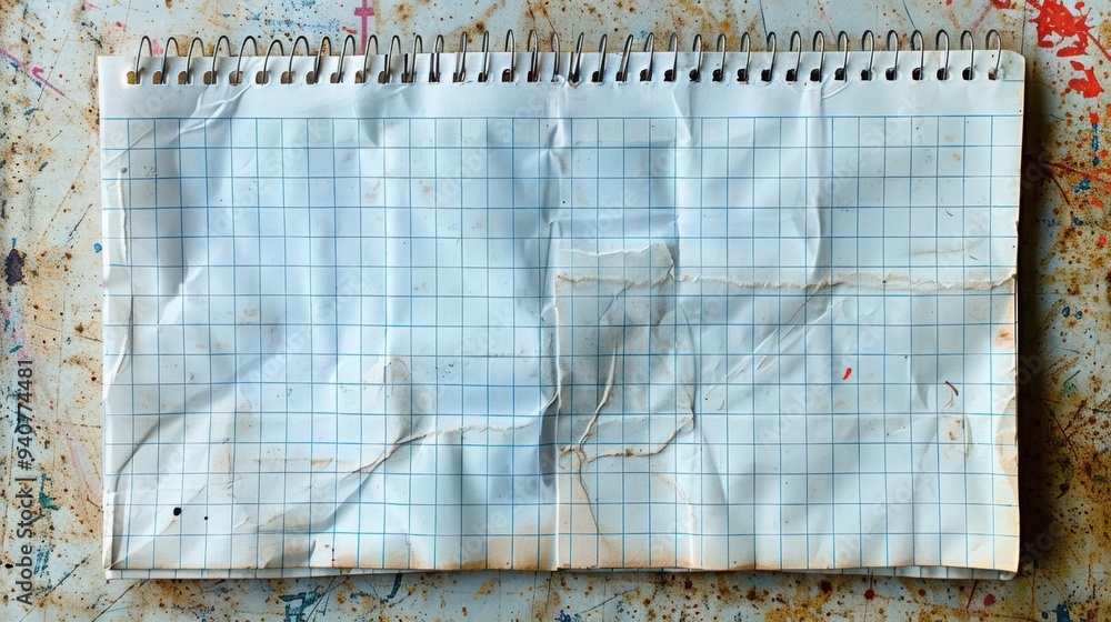 Aufkleber white background with a spiral-bound paper notebook effect.