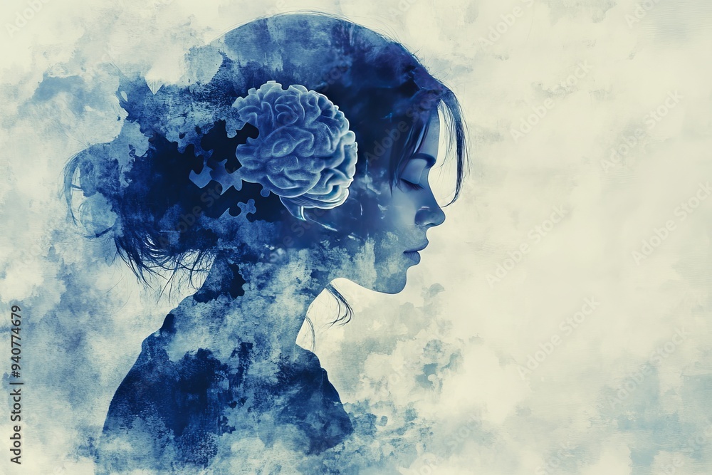 Poster futuristic digital portrait of a human head with glowing neural connections symbolizing intelligence