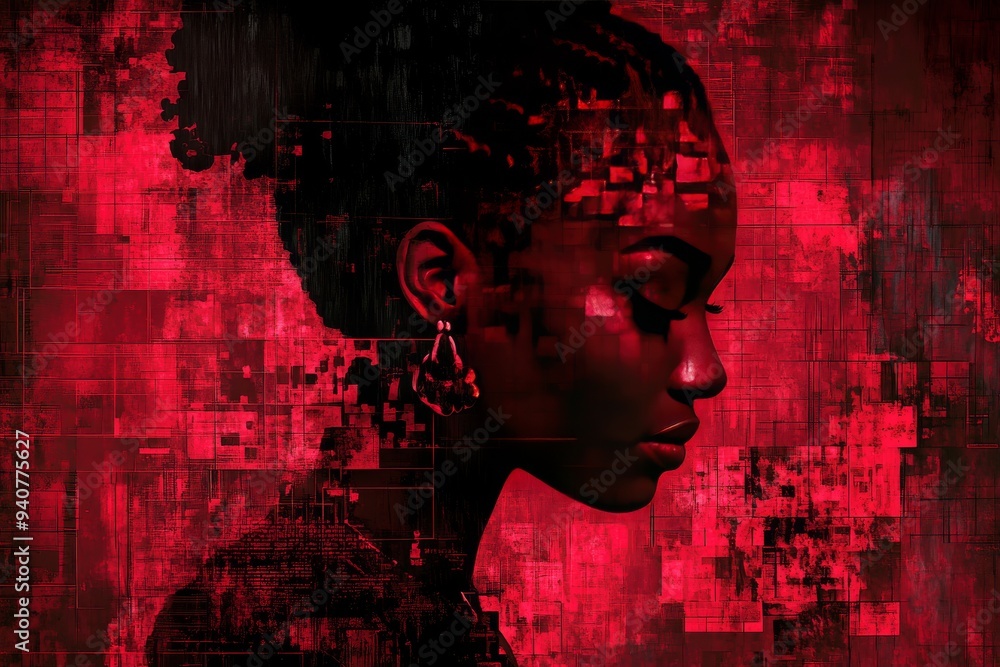 Aufkleber surreal digital portrait of a woman with puzzle pieces and neural connections symbolizing cognitive 