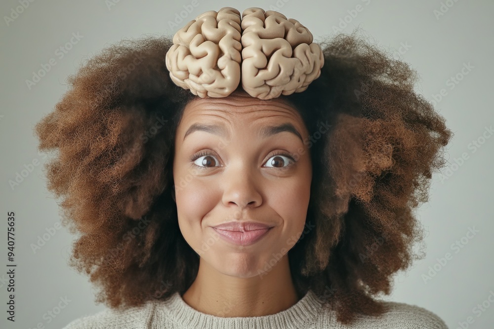 Poster pop art inspired digital portrait of a woman with a brain puzzle symbolizing cognitive complexity id