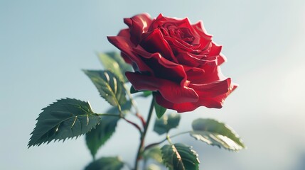 A single red rose stands out against a plain background.