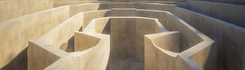 A maze-like structure with intricate pathways and smooth walls, illuminated by soft light.