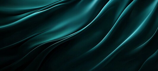 Luxurious Dark Teal Fabric Background with Flowing Silk-Like Waves for Elegant and Sophisticated Designs