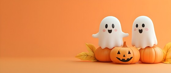 Obraz premium Adorable Kawaii Halloween Costumes with Cute Ghost and Pumpkin Designs for Holiday Photography Concept with Copy Space for Text