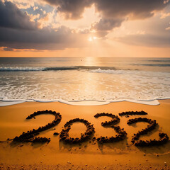 2032 year, beach and waves