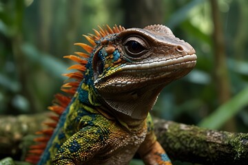 Obraz premium Tell the story of a lizard who discovers a hidden talent for camouflage and becomes the master of disguise in the Amazon, evading danger and fascinating other creatures.