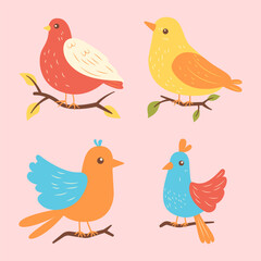 Cute Colorful Dove Pigeon Bird Animal Cartoon Character Perched on Tree Branch