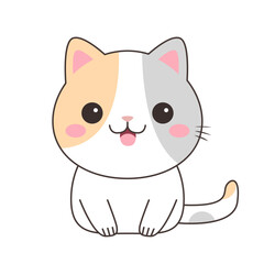 Cat kitten icon. White gray, orange color. Funny face head. Contour line doodle. Cartoon kawaii baby character. Sticker print. Childish style. Flat design. White background. Isolated. Vector