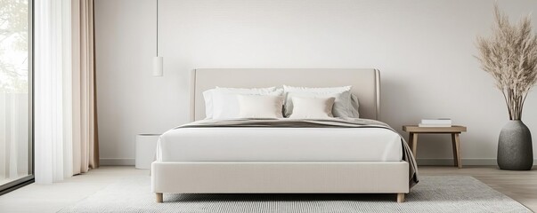 Minimal bedroom with a monochromatic color scheme and simple furniture, modern simplicity, elegant design