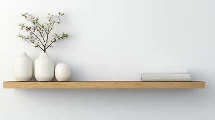 Minimal bedroom with a floating shelf and a few carefully chosen decor items, understated elegance, clean design