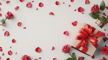 Valentine s Day theme with rose frame and gift elements on white background