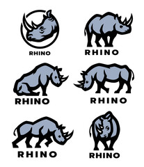 Wild rhino logo set.