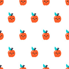 Naklejka premium Seamless pattern. Apple. Kawaii style illustration. Hand drawn design on white background.