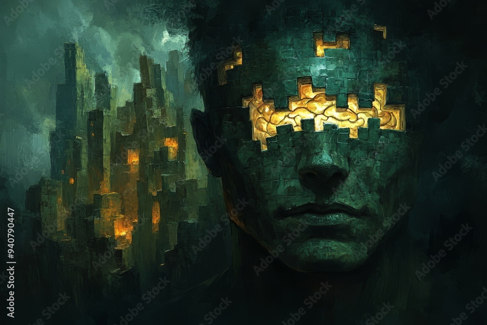 Aufkleber abstract digital art of a man with his eyes obscured symbolizing the blindness of perception the dis
