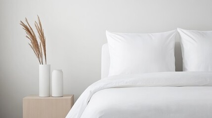 Minimal bedroom with a white color scheme and a few carefully chosen decor items, elegant simplicity, focus on comfort